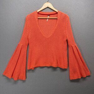 Free People Sweater Womens XSmall Orange Bell Sleeve Knit Oversize Boho